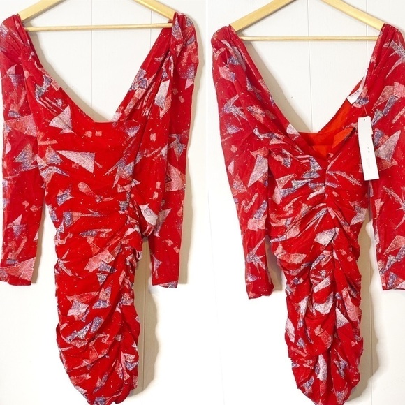 IRO Dress NWT Adecruz Red Long Sleeve Silk Mini Dress New Size 34 2 - Picture 3 of 10